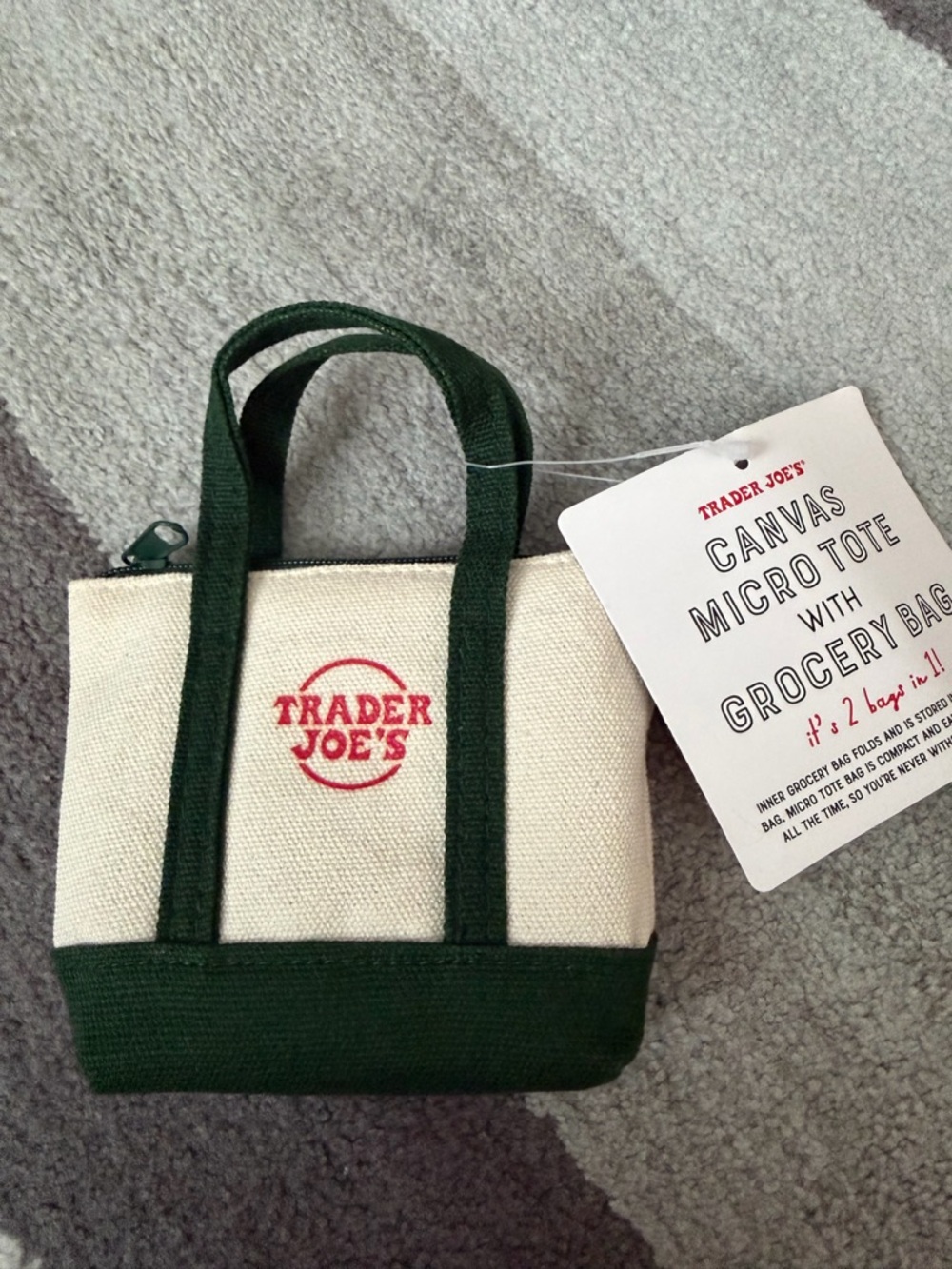 Canvas Micro Tote Mini Bag - Cream with Dark Green